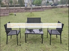 4 PCS Bistro Mesa y sillas de ratán sillas al aire libre Casual Mesa lateral Balcón