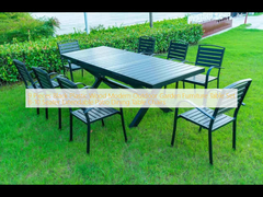 9 piezas de madera de plástico negro moderno mobiliario de jardín de exterior conjunto de mesa de 8-10 asientos ampliable patio sillas de mesa de comedor