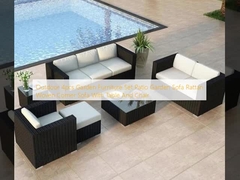 Muebles de jardín de exterior 4pcs Conjunto Patio Sofá de jardín de ratán Sofá de esquina tejido con mesa y silla