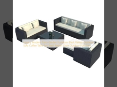 Muebles de jardín de patio modernos de lujo Sofá exterior de ratán negro Set de mesa de café silla de acero de ratán Muebles de exterior