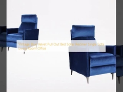 Vintage azul terciopelo cama extraíble sofás reclinable sofá individual sala de estar oficina